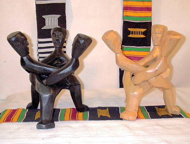 Carved Wood Three Heads Unity Statue (Ghana)