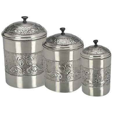 Pewter-plated 3-piece Embossed Steel Canister Set