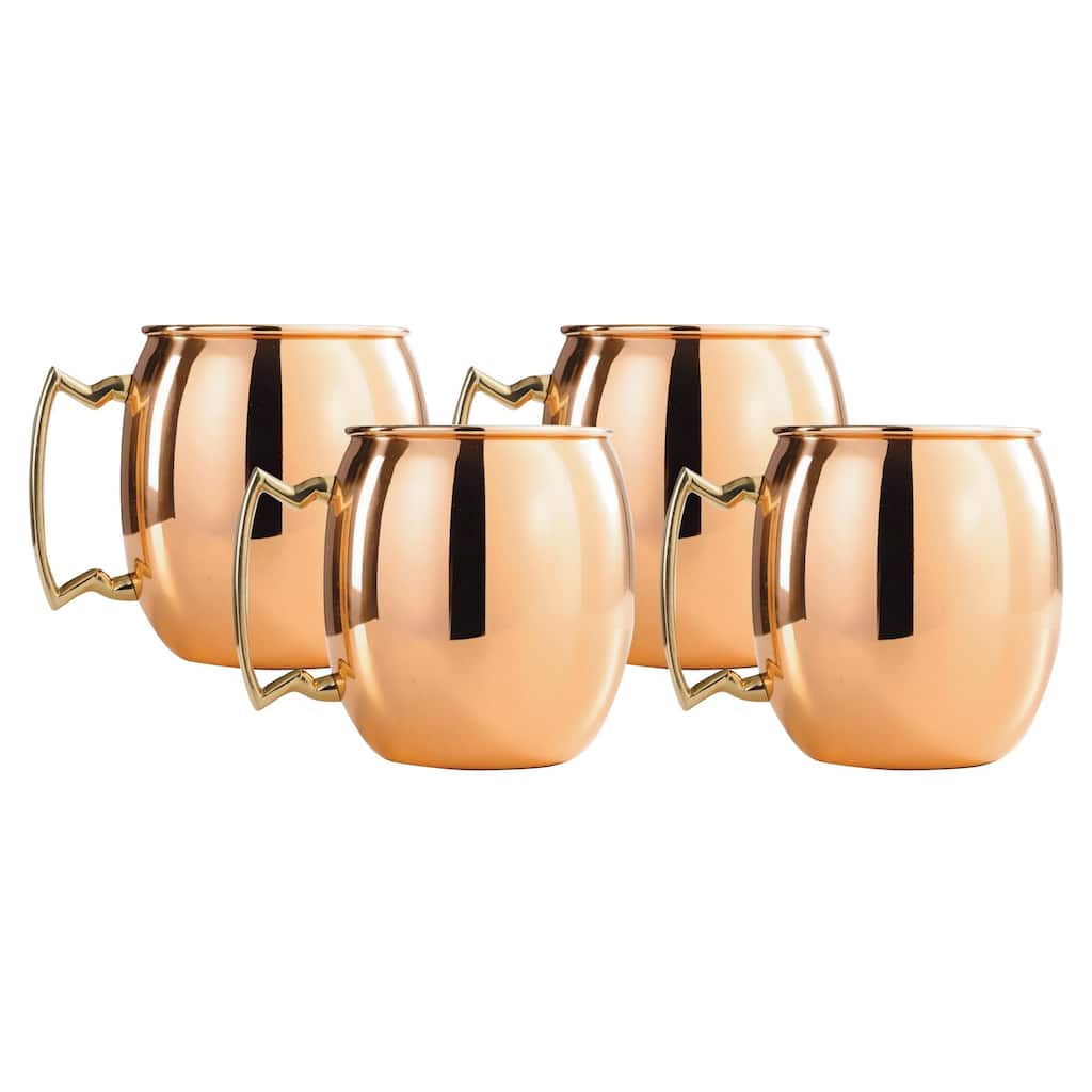 Copper 16-oz. Moscow Mule Mugs with Nickel Lining and Brass Handles - Set of 4