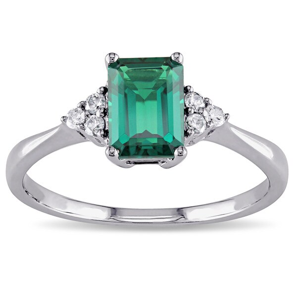 Shop Miadora 10k White Gold Created Emerald and 1/10ct TDW Diamond Ring ...