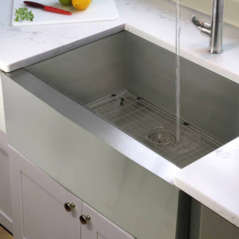 Stainless Steel Single Bowl Apron Farmhouse Kitchen Sink with Grid & Drain