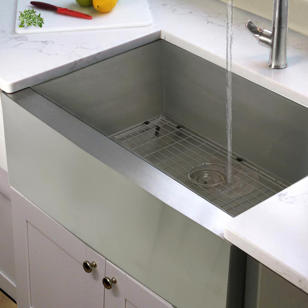 Stainless Steel Single Bowl Apron Farmhouse Kitchen Sink with Grid & Drain