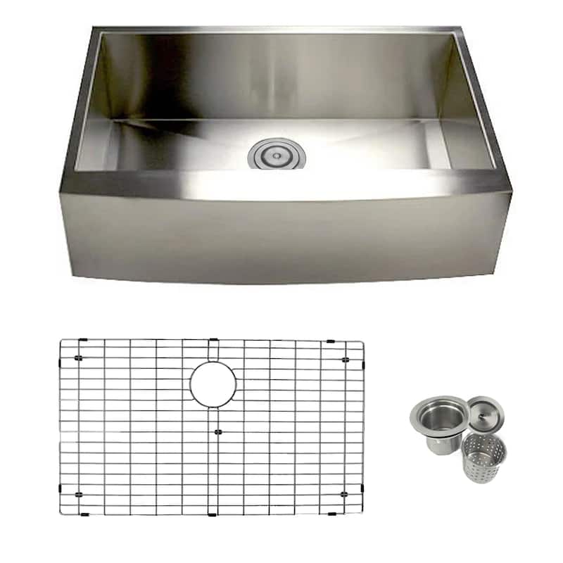 Stainless Steel Single Bowl Apron Farmhouse Kitchen Sink with Grid & Drain