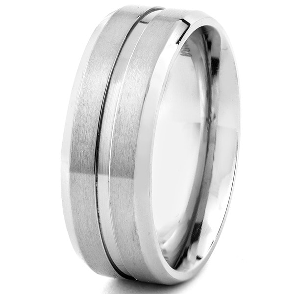 Shop Men's Titanium Satin Finish Grooved Ring (7 mm) - Silver - Free ...