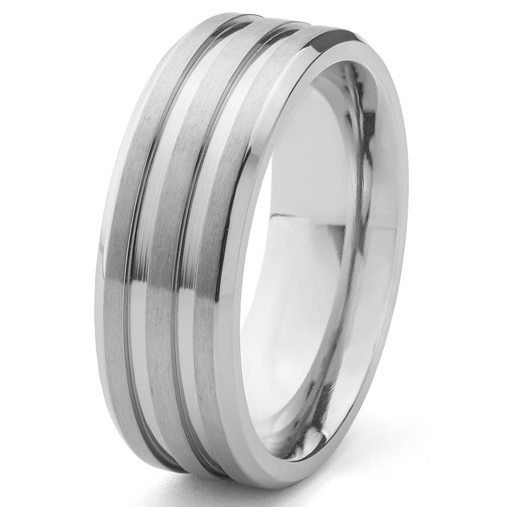 Bridal Titanium Polished Grooved Ring