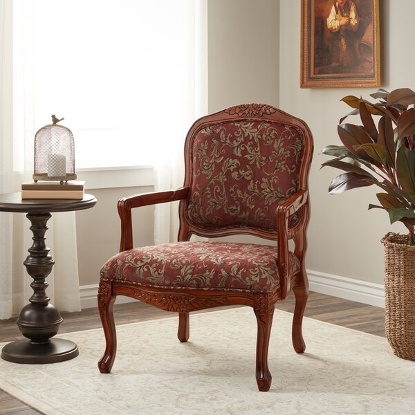 Curved Arm Merlot Floral Chair - Overstock - 3867480