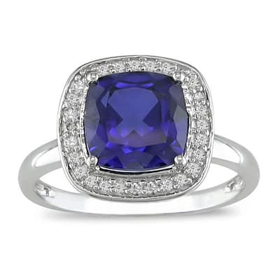 Miadora 10k Gold Created Sapphire and 1/10ct TDW Diamond Ring (I-J, I2-I3)