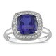 preview thumbnail 1 of 2, Miadora 10k Gold Created Sapphire and 1/10ct TDW Diamond Ring (I-J, I2-I3)