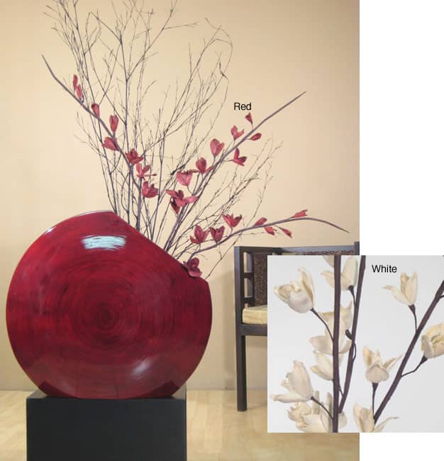 Red Bamboo Circular Vase with Dried Florals (Stand Not Included)