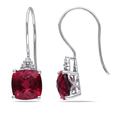 Miadora 10k White Gold Diamond Accent Created Ruby or Emerald Earrings