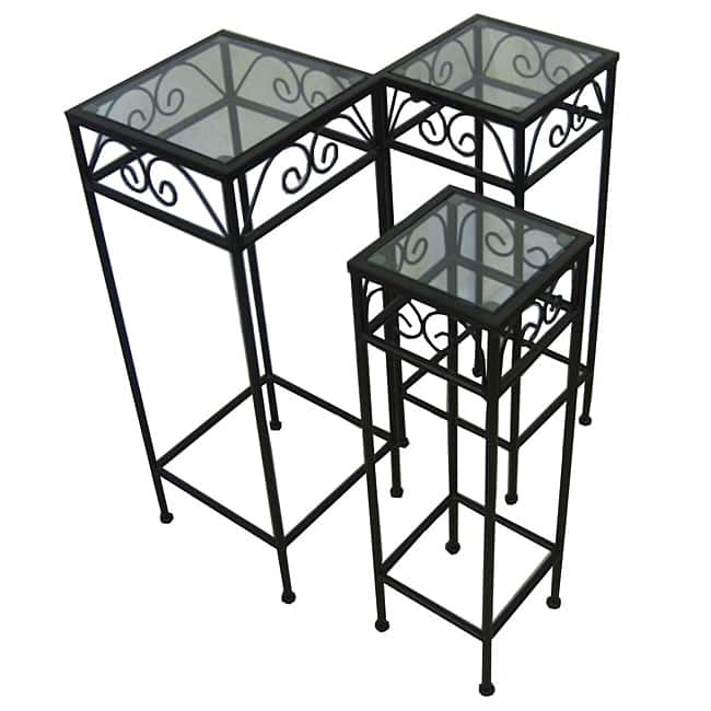 Black Iron/ Glass Nesting Tall Tables (Set of 3)