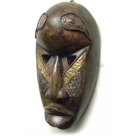 Boule Sese Wood and Brass Mask , Handmade in Ghana