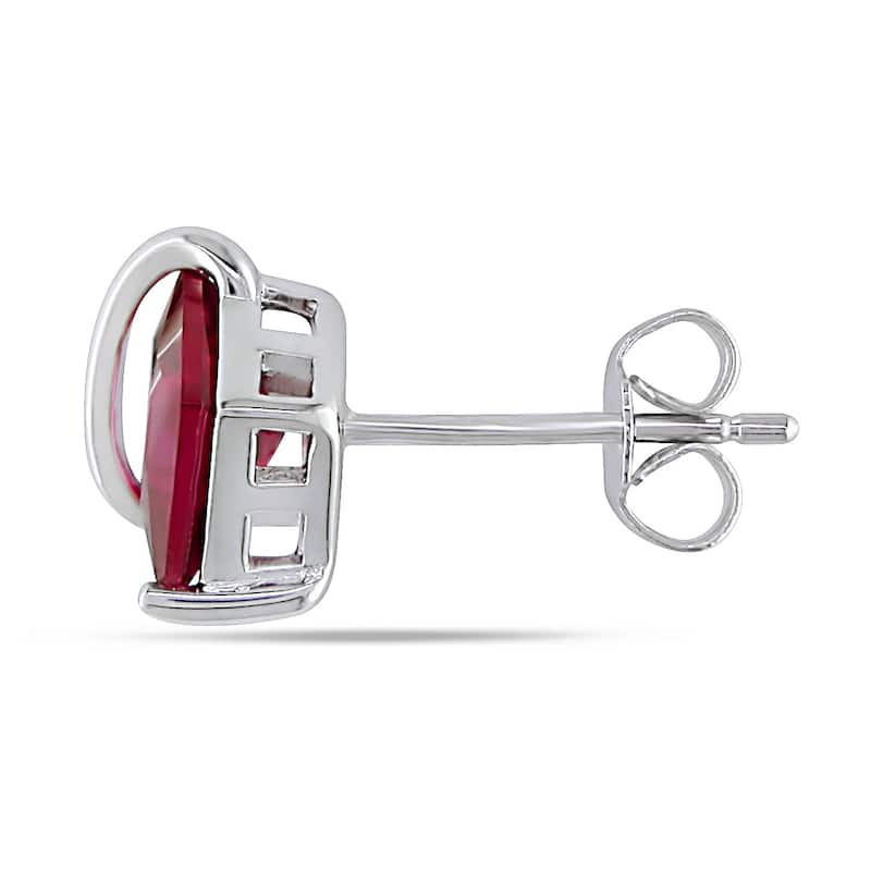 Miadora 10k White Gold Square Created Ruby Earrings