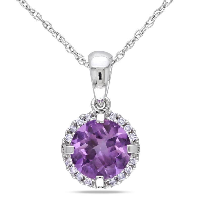 Miadora 10k White Gold Amethyst and Diamond Necklace
