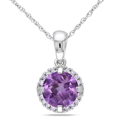 Miadora 10k White Gold Amethyst and Diamond Necklace