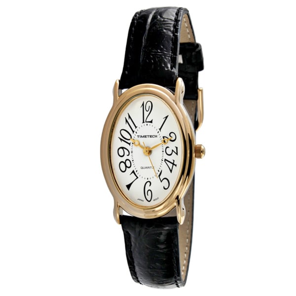 Timetech Women's Black Leather Oval Goldtone Watch Free Shipping On