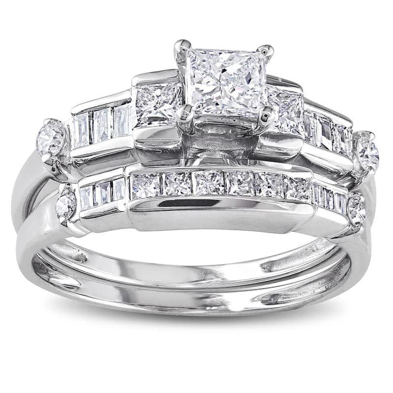 Miadora 1ct TDW Baguette and Princess-Cut Diamond 14k White Gold Bridal Ring Set
