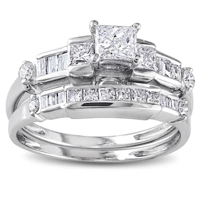 Miadora 1ct TDW Baguette and Princess-Cut Diamond 14k White Gold Bridal Ring Set