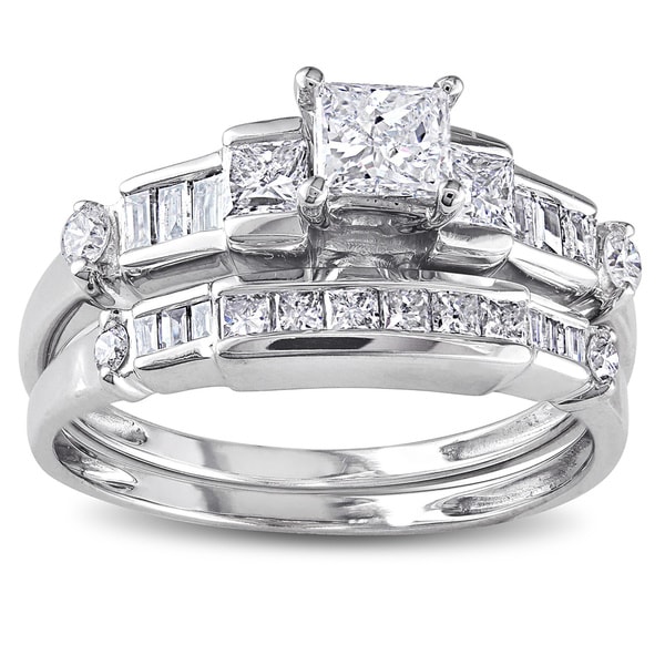 14k White Gold 1ct TDW Baguette  and Princess Cut Diamond 