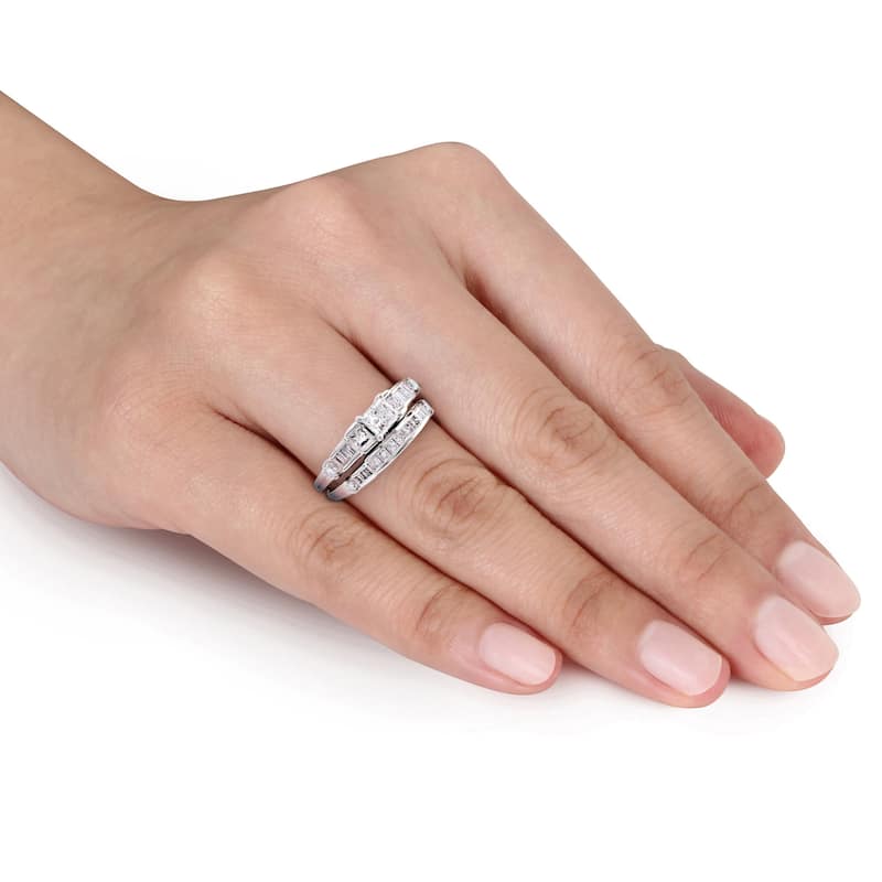 Miadora 1ct TDW Baguette and Princess-Cut Diamond 14k White Gold Bridal Ring Set