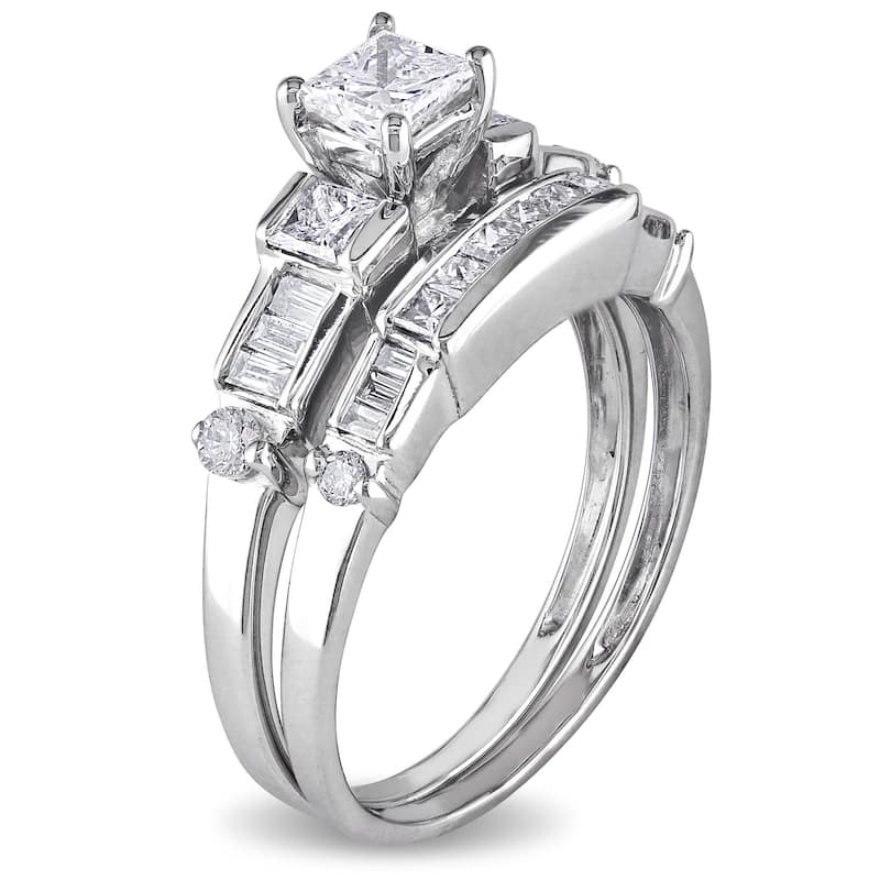 Miadora 1ct TDW Baguette and Princess-Cut Diamond 14k White Gold Bridal Ring Set