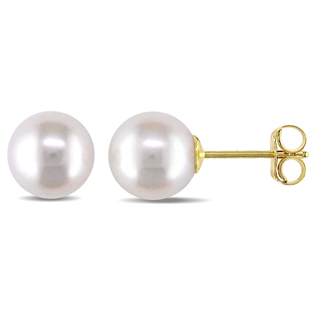 Miadora 14k Yellow Gold White Cultured Freshwater Pearl Stud Earrings (7-7.5 mm)