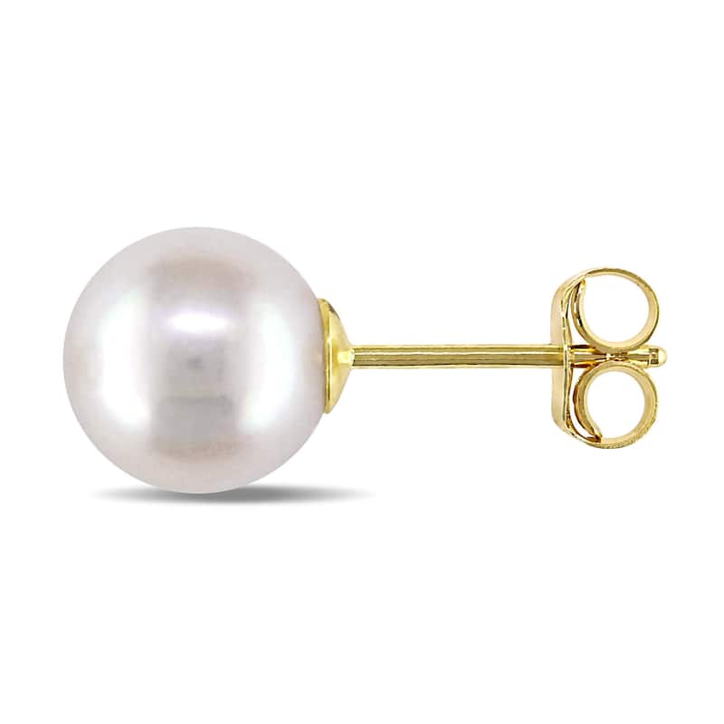 Miadora 14k Yellow Gold White Cultured Freshwater Pearl Stud Earrings (7-7.5 mm)