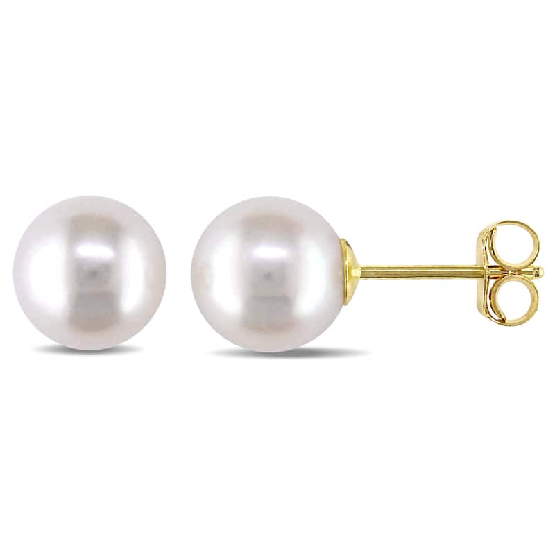 Miadora 14k Yellow Gold White Cultured Freshwater Pearl Stud Earrings (7-7.5 mm) - Yellow - White - 7.5-8 MM