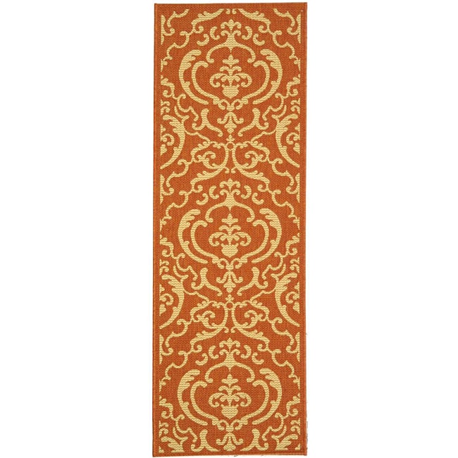 Indoor/ Outdoor Bimini Terracotta/ Natural Runner (24 X 67) (RedPattern GeometricMeasures 0.25 inch thickTip We recommend the use of a non skid pad to keep the rug in place on smooth surfaces.All rug sizes are approximate. Due to the difference of monit