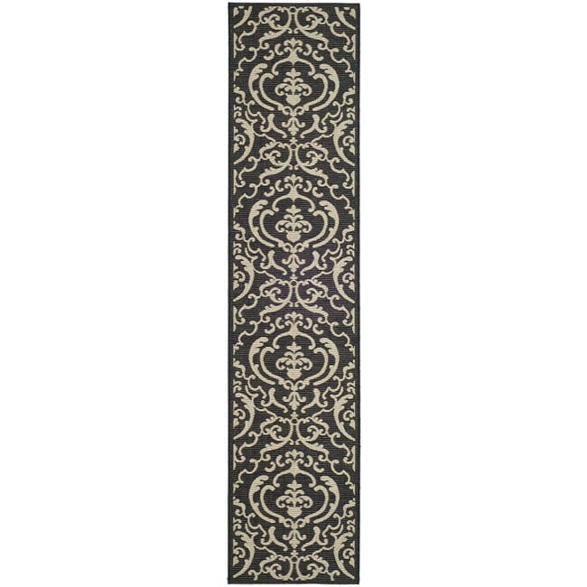 Indoor/ Outdoor Bimini Black/ Sand Runner (24 X 67) (BlackPattern FloralMeasures 0.25 inch thickTip We recommend the use of a non skid pad to keep the rug in place on smooth surfaces.All rug sizes are approximate. Due to the difference of monitor colors