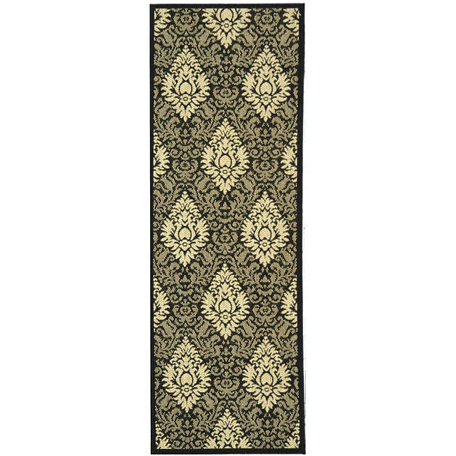 Indoor/ Outdoor St. Barts Black/ Sand Rug (24 X 67) (BlackPattern FloralMeasures 0.25 inch thickTip We recommend the use of a non skid pad to keep the rug in place on smooth surfaces.All rug sizes are approximate. Due to the difference of monitor colors