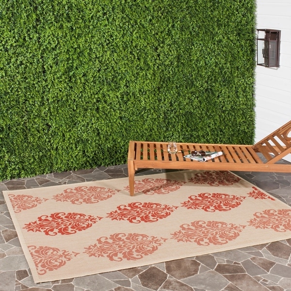 Safavieh St. Martin Damask Natural/ Red Indoor/ Outdoor Rug - 8' x 11'