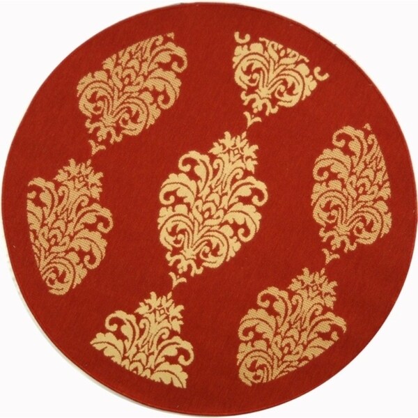 Safavieh St. Martin Damask Red/ Natural Indoor/ Outdoor Rug - 5'3" x 5'3" round