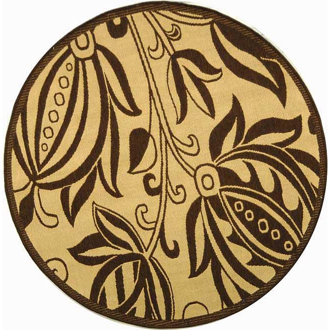 Indoor/ Outdoor Andros Natural/ Brown Rug (53 Round) (IvoryPattern FloralMeasures 0.25 inch thickTip We recommend the use of a non skid pad to keep the rug in place on smooth surfaces.All rug sizes are approximate. Due to the difference of monitor color