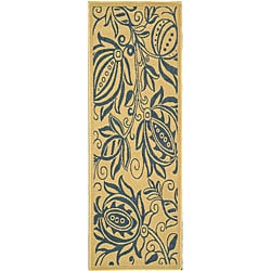 Indoor/ Outdoor Andros Natural/ Blue Rug (2'4 x 6'7) Safavieh Runner Rugs