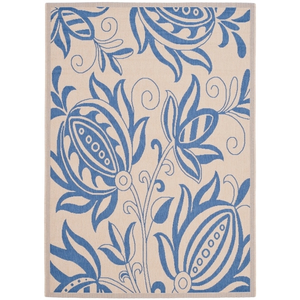 Safavieh Andros Natural/ Blue Indoor/ Outdoor Rug - 4' x 5'-7"