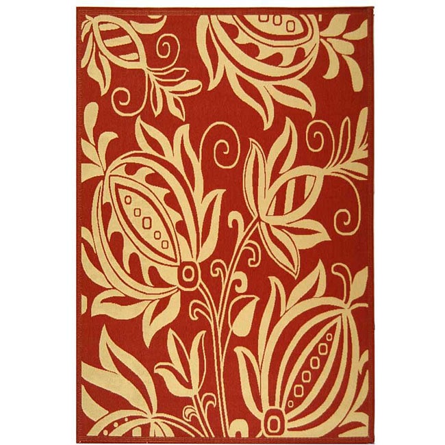 Indoor/ Outdoor Andros Red/ Natural Rug (53 X 77)