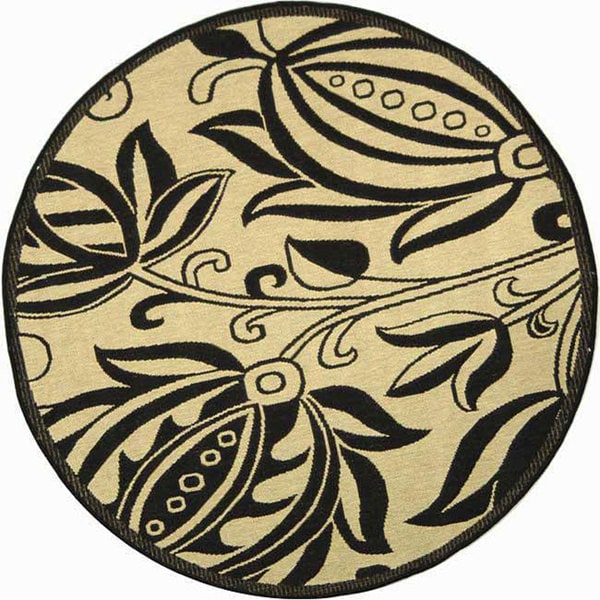 Safavieh Andros Sand/ Black Indoor/ Outdoor Rug - 6'7" x 6'7" round