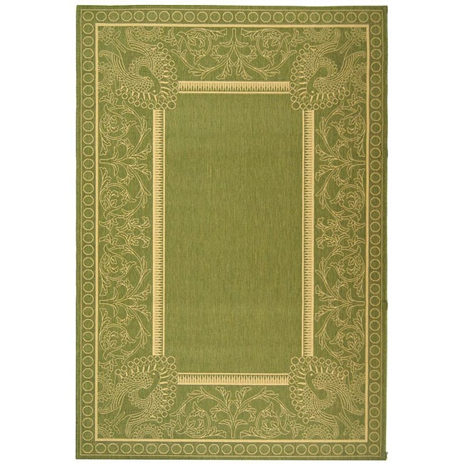 Indoor/ Outdoor Abaco Olive/ Natural Rug (67 X 96) (GreenPattern BorderMeasures 0.25 inch thickTip We recommend the use of a non skid pad to keep the rug in place on smooth surfaces.All rug sizes are approximate. Due to the difference of monitor colors,