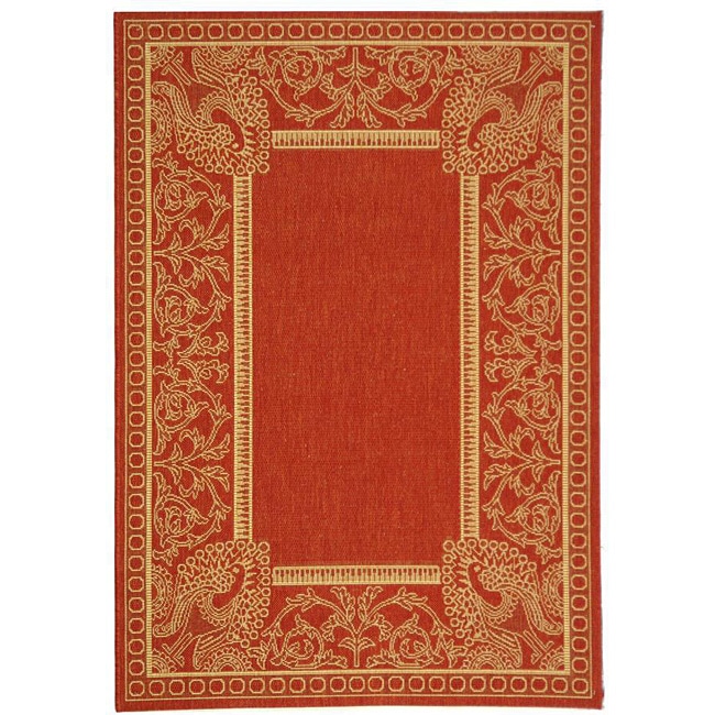 Indoor/ Outdoor Abaco Red/ Natural Rug (4 X 57) (RedPattern BorderMeasures 0.25 inch thickTip We recommend the use of a non skid pad to keep the rug in place on smooth surfaces.All rug sizes are approximate. Due to the difference of monitor colors, some