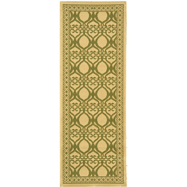 Indoor/ Outdoor Tropics Natural/ Olive Runner (24 X 67) (IvoryPattern GeometricMeasures 0.25 inch thickTip We recommend the use of a non skid pad to keep the rug in place on smooth surfaces.All rug sizes are approximate. Due to the difference of monitor