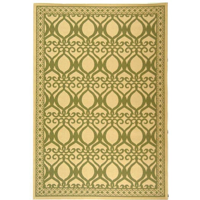 Indoor/ Outdoor Tropics Natural/ Olive Rug (67 X 96)