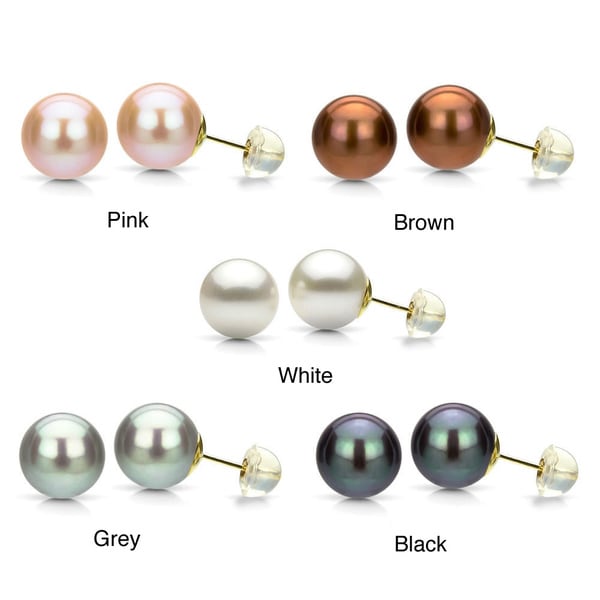 DaVonna 14k Gold Round Akoya Pearl Stud Earrings (6 7 mm) DaVonna Pearl Earrings