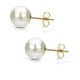 DaVonna 14k Yellow Gold AAA+ White Round Freshwater Pearl Stud Earrings with Gift Box - Thumbnail 1