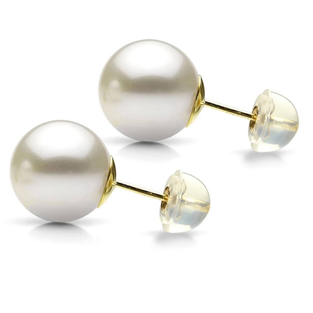 DaVonna 14k Yellow Gold 8-9 mm Round Cultured Pearl Stud Earrings