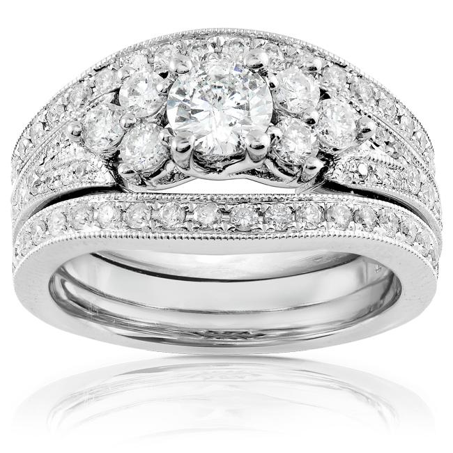 14k White Gold 1 1/4ct TDW Diamond Bridal Ring Set (H-I, I1-I2 ...