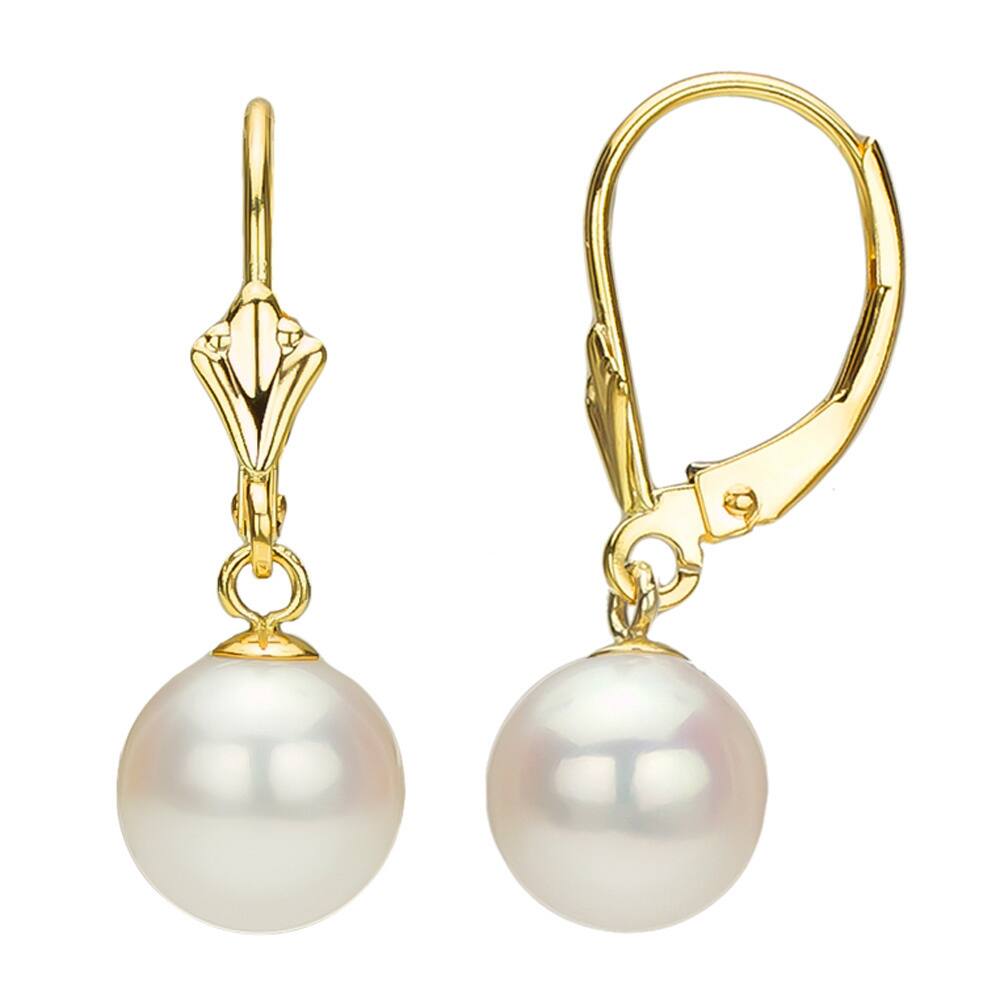 DaVonna 14k Yellow Gold 8-9mm Freshwater Pearl Luster Fleur de Leverback Earrings