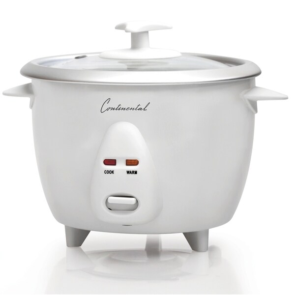 Continental Electric 6-Cup Rice Cooker Glass Lid White