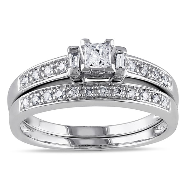 Miadora 14k White Gold 1/3ct TDW Princess Diamond Bridal Set (G H, I1