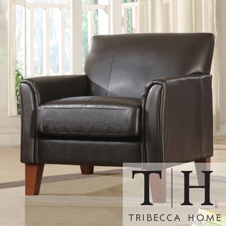 TRIBECCA HOME Uptown Dark Brown Faux Leather Accent Chair Tribecca Home Chairs